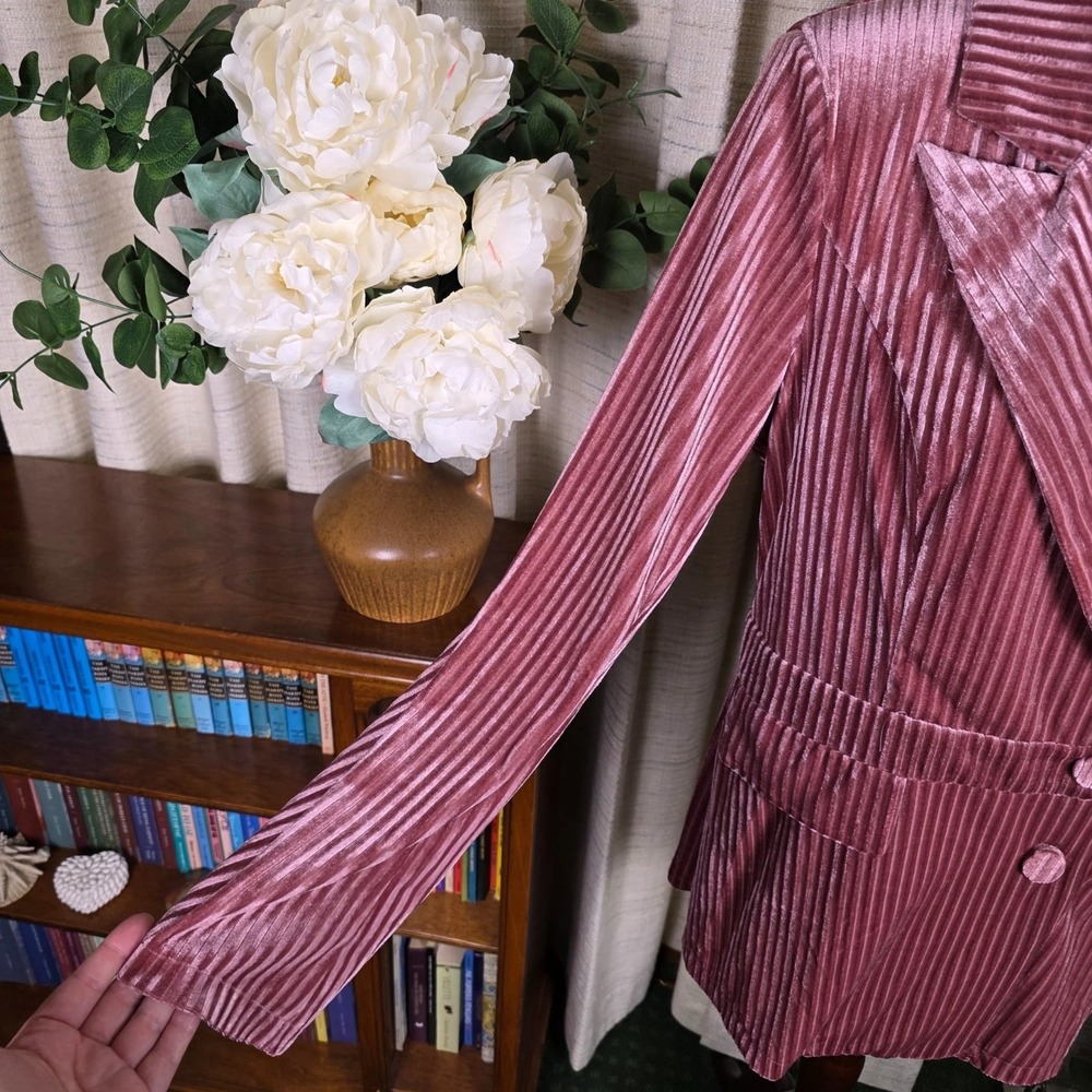 Light Pink Velvet Blazer Boho Romantic Coquette Fairy Size Large - Picture 12 of 16